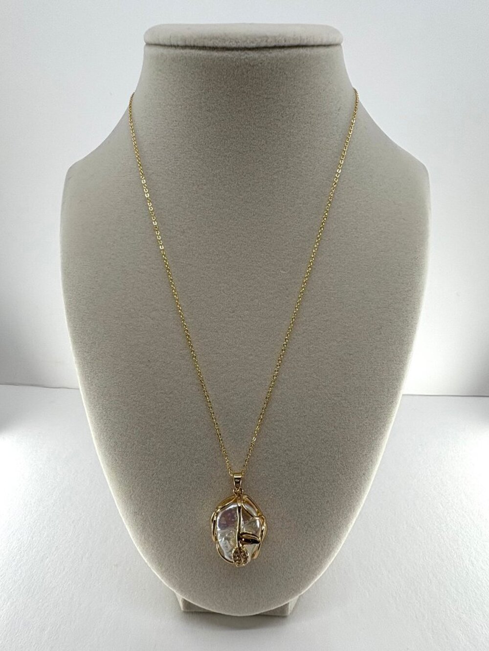 Baroque White Pearl Necklace 18K-Gold-Plated Pendant 16+2" 7.86g